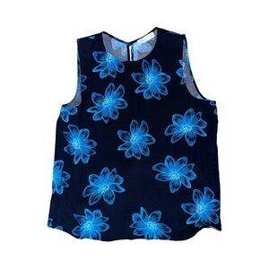 1. State Floral Sleeveless Top with Blue Flowers